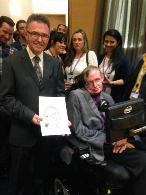 David with Steven Hawking and his cartoon