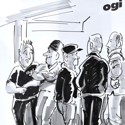 Ogi men at bar illustration